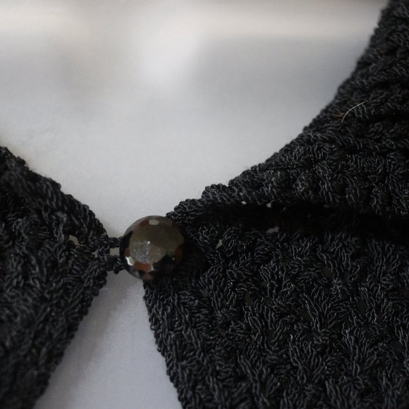 Robin Richman Black Open Knit Key Hole Flare Sleeve Top Hand Knit USA - Picture 4 of 8